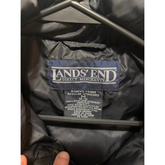 Land's End 100% Goose Down Vest Puffer Black Quilted Snap Button Women's Medium - Picture 3 of 8